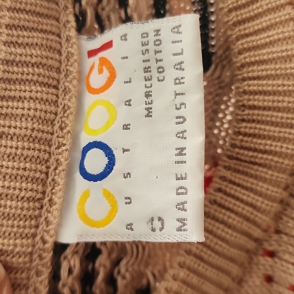 COOGI AUSTRALIA COTTON TAN PRINT EUC UNISEX SWEATER SIZE  SMALL - Picture 7 of 7